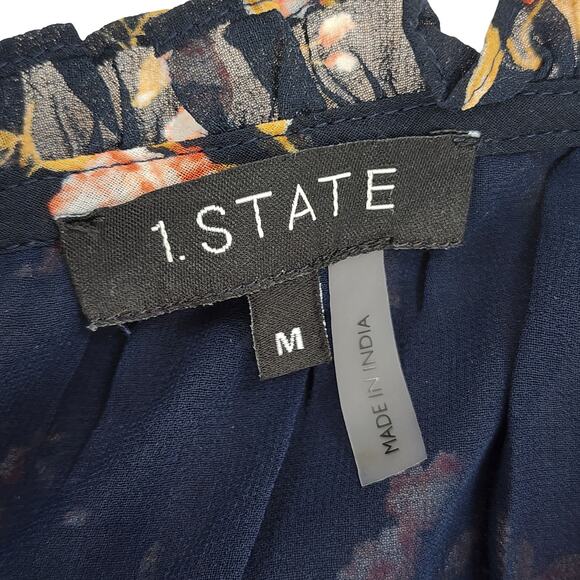1.State Women’s Short Sleeve Blouse Flutter Top Floral Blue Medium - Picture 3 of 8